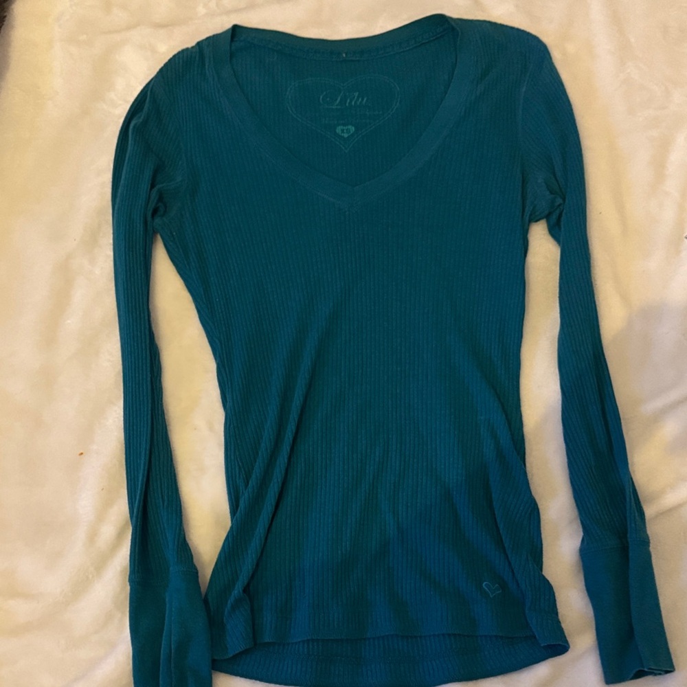 Lucky Brand Teal V-Neck Long Sleeve Top
